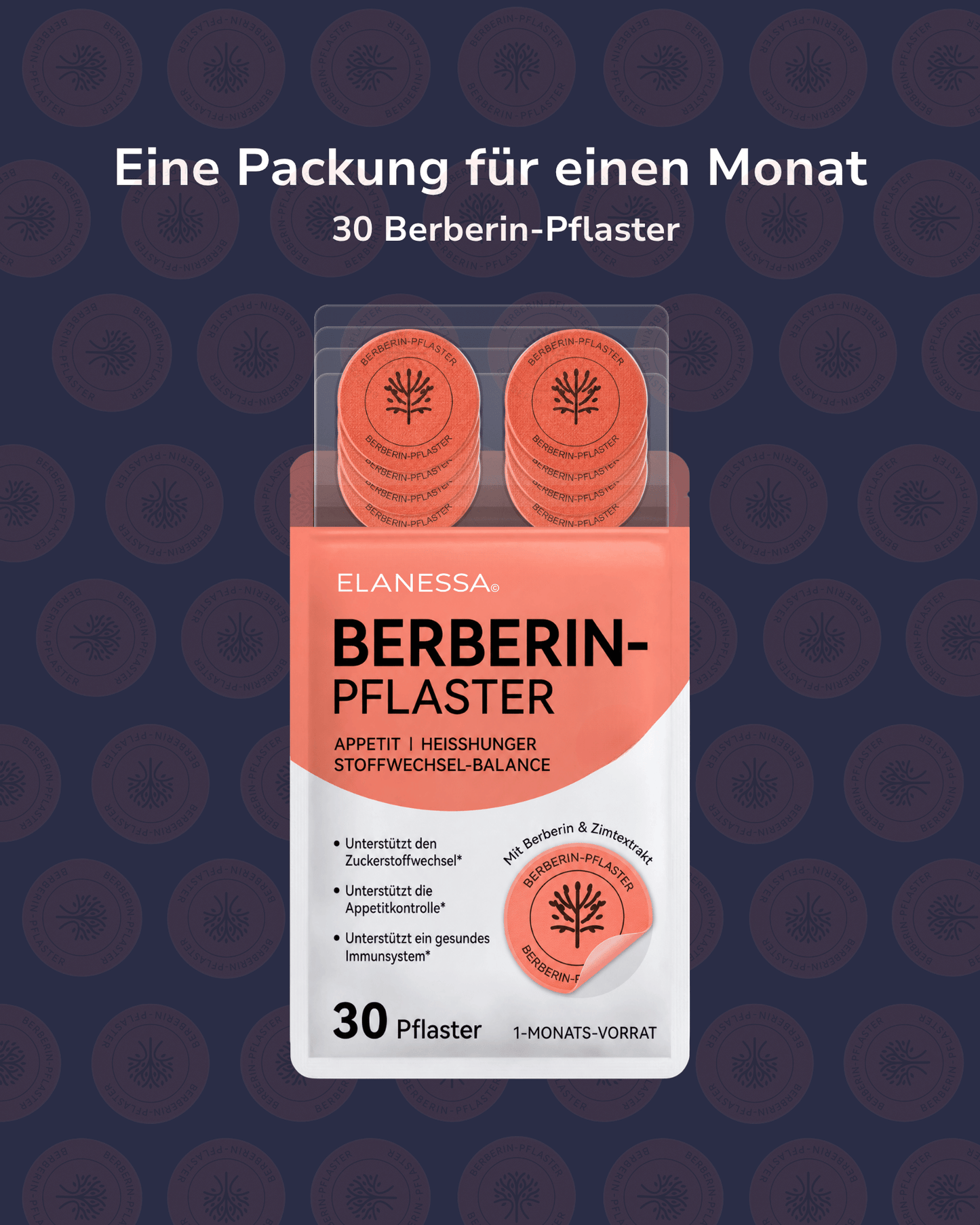 One pack is a month's supply: 30 Berberin patches.