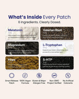What is inside every patch: melatonin, valerian root, magnesium, L-tryptophan, hops and 5-HTP.