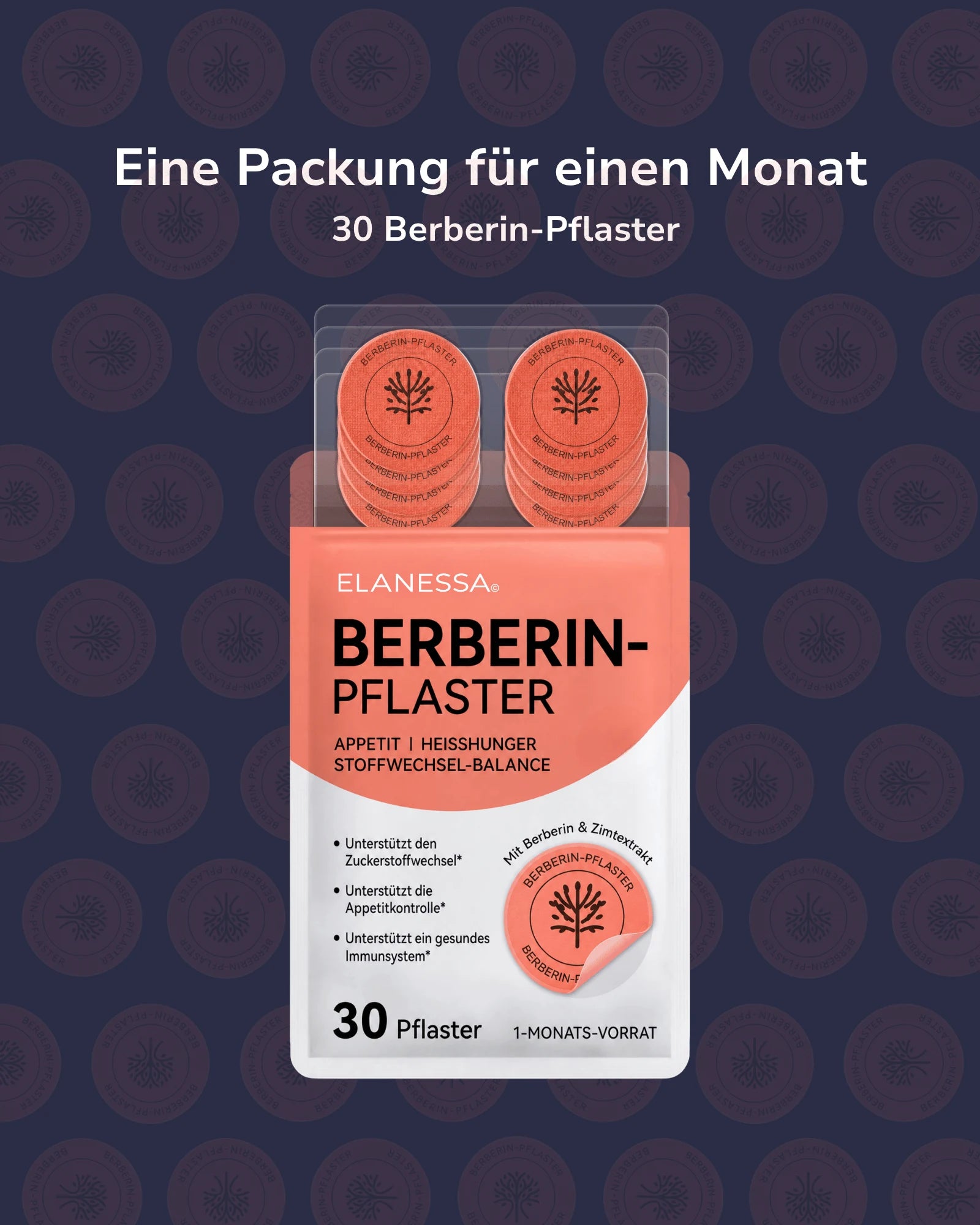 One pack is a month's supply: 30 Berberin patches.